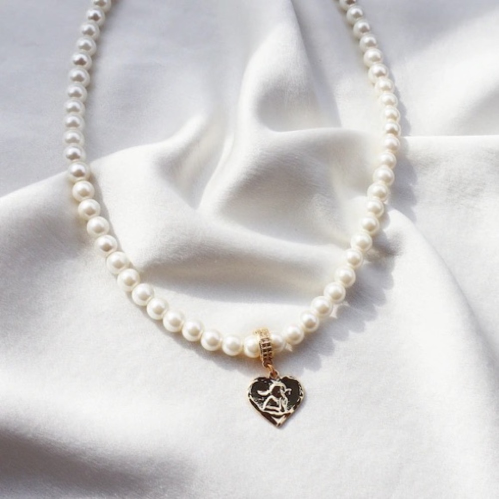 14K Gold Plated "Cupid's Arrow" Heart Pearl Necklace